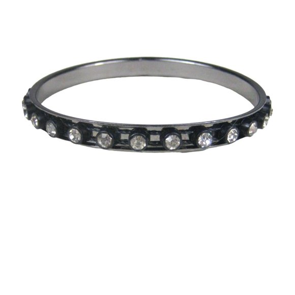 Modern Punk Rhinestone Bracelet Black Jewelry Beaded Metal Statement Bangle - Picture 1 of 5